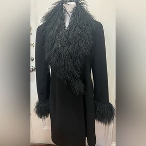 Steve By Searle Black Coat Women's Mongolian Lamb Trim/ Cashmere Blend